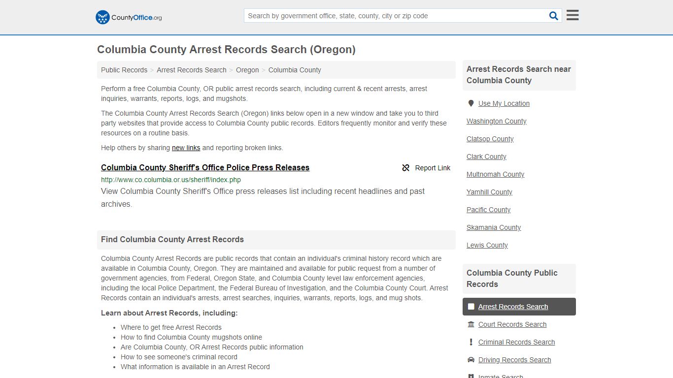 Arrest Records Search - Columbia County, OR (Arrests & Mugshots)